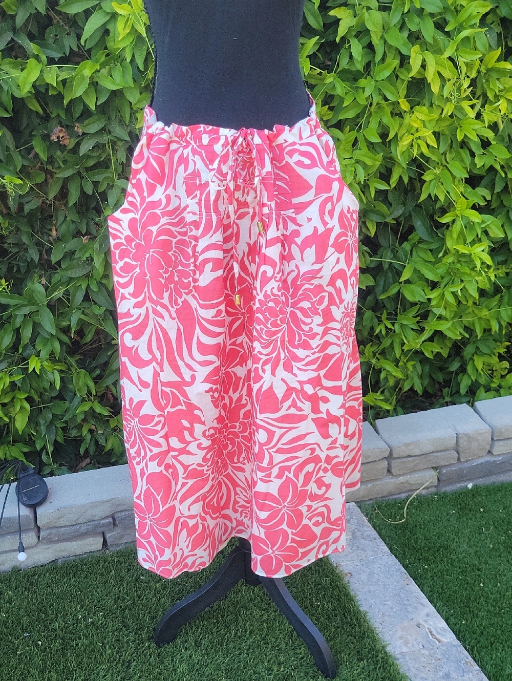Coral Floral 100% Cotton Flowy Tropical Midi Maxi Skirt XL